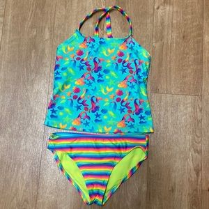 Girls Wonder Nation 2 Piece Mermaid Seashells Swimsuit Bikini Size M (7/8)